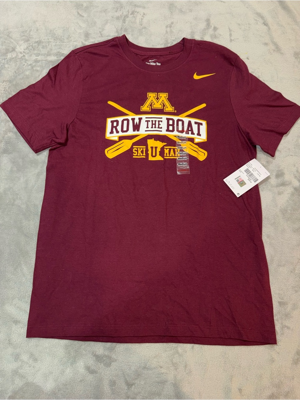 Nike Maroon and Yellow 'Row The Boat' Graphic Short Sleeve Tee